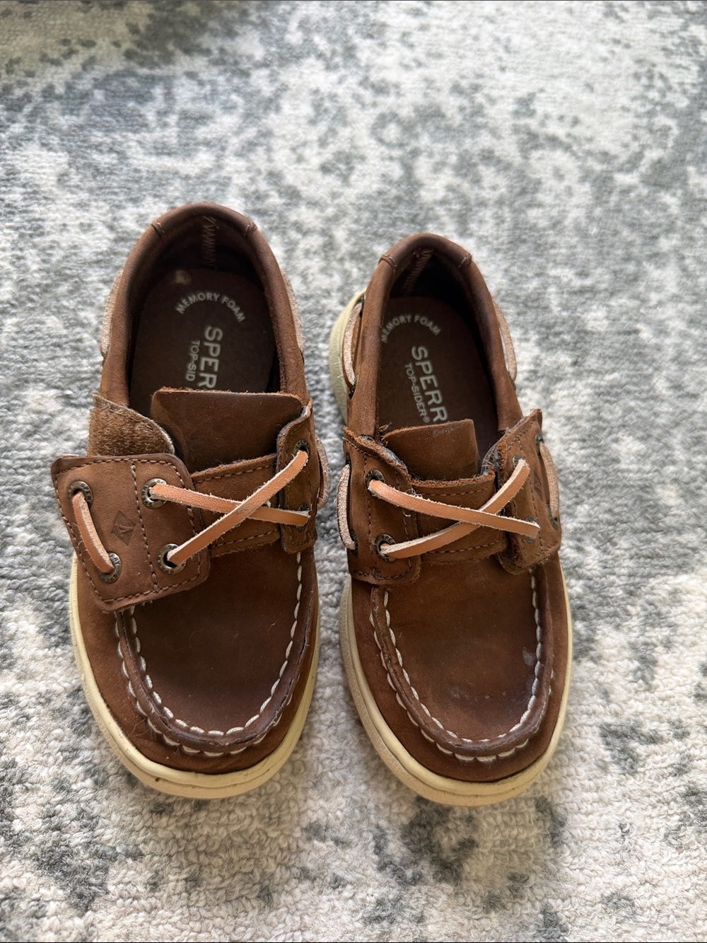 Sperry Kids Brown Leather Boat Shoes with Tan Laces slip on w strap 9.5 toddler